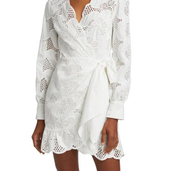 Self-Portrait Floral Embroidered White Wrap Dress, Size 4 - Picture 1 of 11